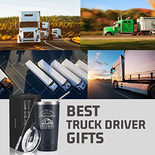 Truck Driver Gifts For Men - Now You Know What an Awesome Truck Driver Looks Like - 20oz/590ml Stainless Steel Insulated Tumbler - Christmas, Thank you, Retirement Gifts For Truck Driver - (Black)