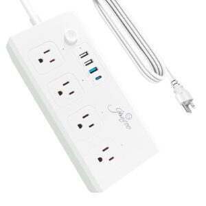 power strip surge protector,jinvoo usb c power strip with 4 ac outlets & 4 usb ports, pd 40w usb c power strip with 5ft extension cord,etl listed,mountable power strip for home & office,white
