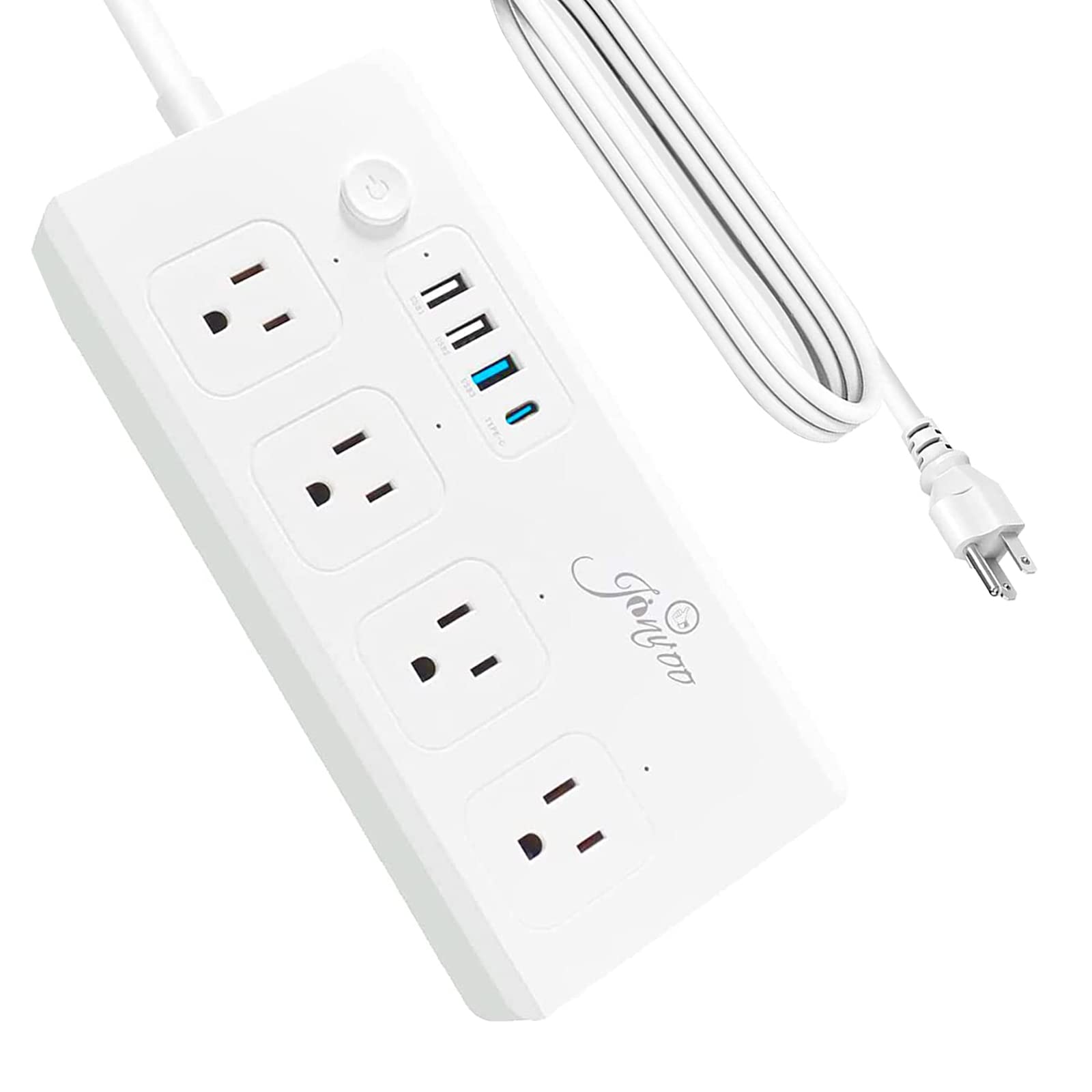 Power Strip Surge Protector,Jinvoo USB C Power Strip with 4 AC Outlets & 4 USB Ports, PD 40W USB C Power Strip with 5FT Extension Cord,ETL Listed,Mountable Power Strip for Home & Office,White