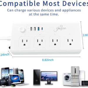 Power Strip Surge Protector,Jinvoo USB C Power Strip with 4 AC Outlets & 4 USB Ports, PD 40W USB C Power Strip with 5FT Extension Cord,ETL Listed,Mountable Power Strip for Home & Office,White