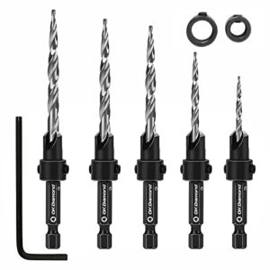 okdiamond wood countersink drill bit set tapered drill bits with 1/4" hex shank quick change twist drill for woodworking 5 piece (#4, 6, 8, 10, 12) (5 piece)