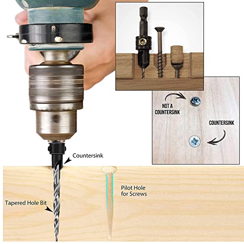 OKDIAMOND Wood Countersink Drill Bit Set Tapered Drill Bits with 1/4" Hex Shank Quick Change Twist Drill for Woodworking 5 Piece (#4, 6, 8, 10, 12) (5 Piece)