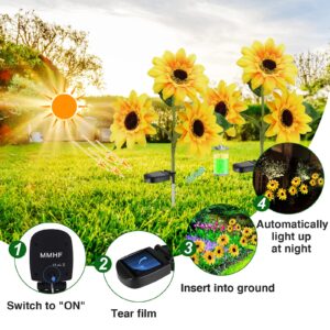 MMHF Outdoor Solar Garden Stake Lights,Upgraded LED Solar Powered Light with 3 Sunflower, Waterproof Solar Decorative Lights for Garden, Patio, Backyard (2 Pack)