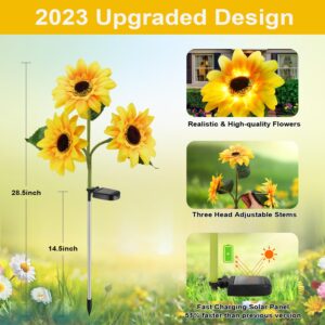 MMHF Outdoor Solar Garden Stake Lights,Upgraded LED Solar Powered Light with 3 Sunflower, Waterproof Solar Decorative Lights for Garden, Patio, Backyard (2 Pack)