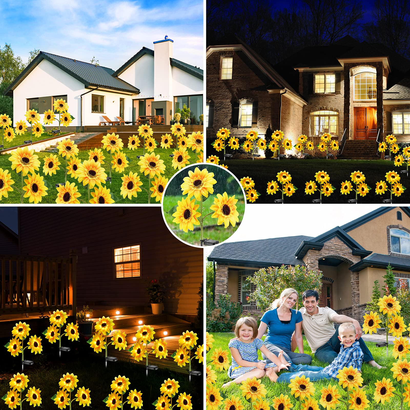 MMHF Outdoor Solar Garden Stake Lights,Upgraded LED Solar Powered Light with 3 Sunflower, Waterproof Solar Decorative Lights for Garden, Patio, Backyard (2 Pack)