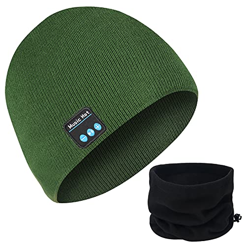 MISERWE Wireless Beanie Hat with Neck Gaiter Scarf V5.0 Unisex Men's Sports Hats & Cap Winter Outdoor Sports Knit Cap Wireless Stereo Headphone（Green）