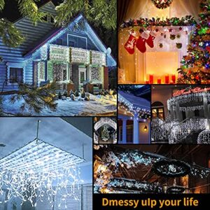 Bstge Christmas Icicle Lights Outdoor, 38.4ft LED Plug in LED String Lights with 8 Modes, Waterproof Christmas Icicle Lights for Patio, Yard, Garden Decoration (White)