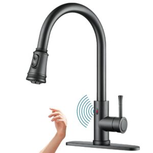 welsan touchless kitchen faucet, hands-free automatic smart faucet with pull down sprayer, stainless steel matte black, single handle motion sensor activated faucet for kitchen sink
