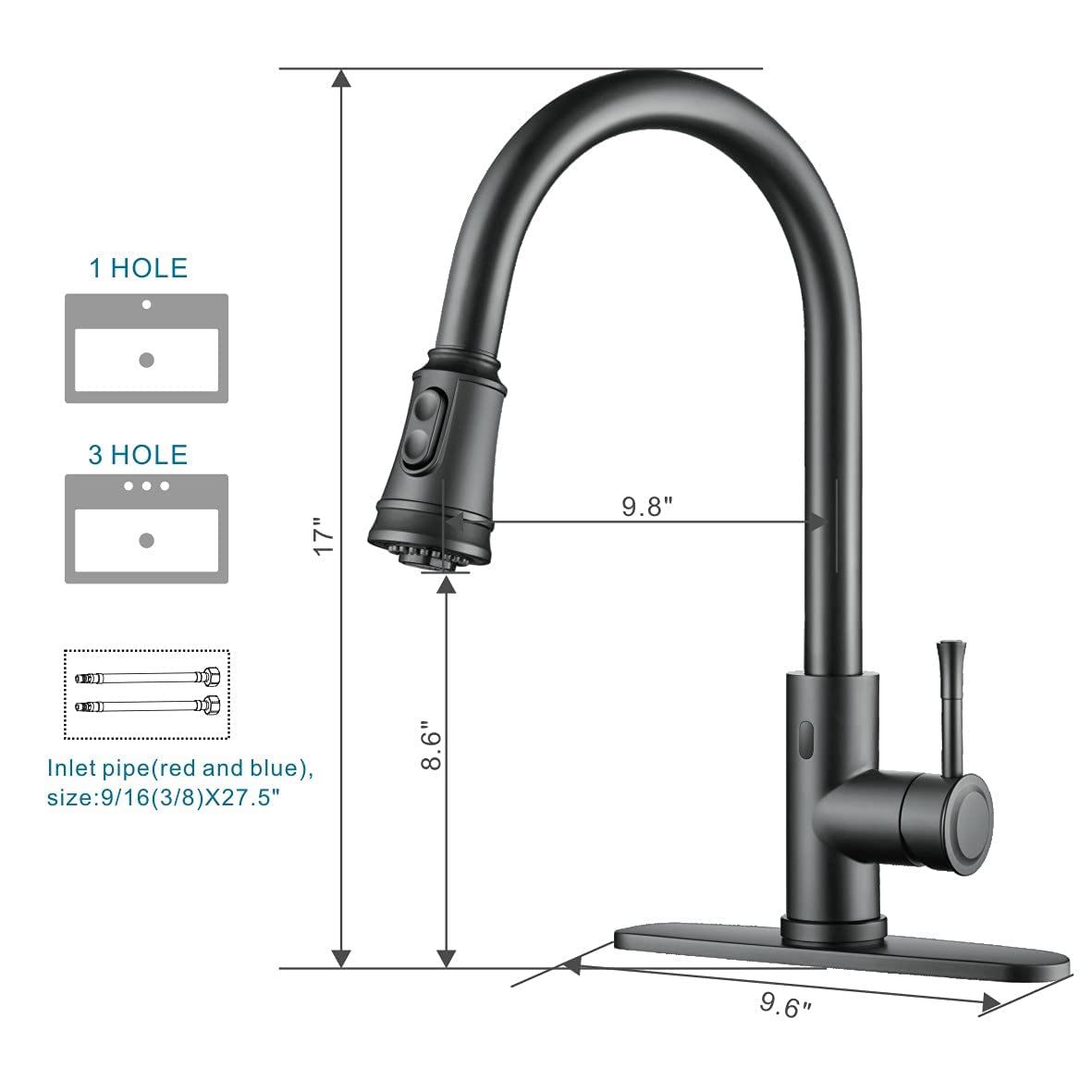 Welsan Touchless Kitchen Faucet, Hands-Free Automatic Smart Faucet with Pull Down Sprayer, Stainless Steel Matte Black, Single Handle Motion Sensor Activated Faucet for Kitchen Sink