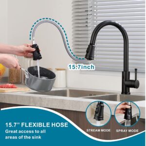 Welsan Touchless Kitchen Faucet, Hands-Free Automatic Smart Faucet with Pull Down Sprayer, Stainless Steel Matte Black, Single Handle Motion Sensor Activated Faucet for Kitchen Sink