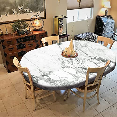 SongYi Oval Fitted Tablecloths ,Oval Elastic Edged Marble Tablecloth Polyester Table Cover Wrinkle Resistant Decor Cloth Indoor Family Banquet and Outdoor Patio Use(68 inch X 48 inch )