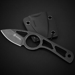 NedFoss Neck Knife with Sheath and Necklace, Spear Finger Hole Fixed Blade EDC Knife, 1.9" Small Knife Necklace for Men Women, EDC Utility Knife Mini Box Cutter