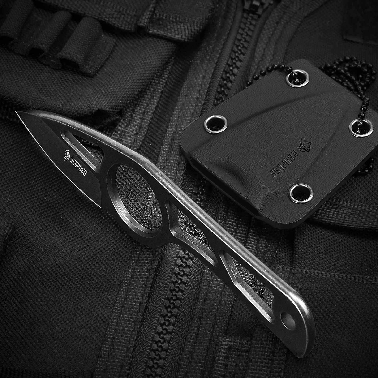 NedFoss Neck Knife with Sheath and Necklace, Spear Finger Hole Fixed Blade EDC Knife, 1.9" Small Knife Necklace for Men Women, EDC Utility Knife Mini Box Cutter