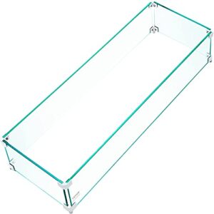 vevor fire pit wind guard, 30.5 x 11.5 x 6 inch glass wind guard, rectangular glass shield, 0.3" thick clear tempered glass flame guard, steady feet tree pit guard for propane, gas, outdoor