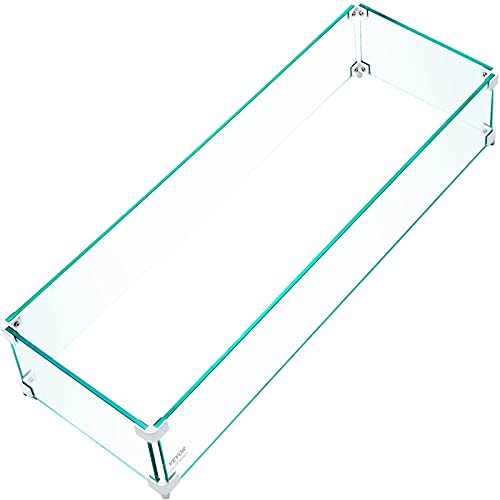 VEVOR Fire Pit Wind Guard, 30.5 x 11.5 x 6 Inch Glass Wind Guard, Rectangular Glass Shield, 0.3" Thick Clear Tempered Glass Flame Guard, Steady Feet Tree Pit Guard for Propane, Gas, Outdoor