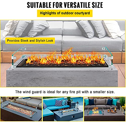 VEVOR Fire Pit Wind Guard, 30.5 x 11.5 x 6 Inch Glass Wind Guard, Rectangular Glass Shield, 0.3" Thick Clear Tempered Glass Flame Guard, Steady Feet Tree Pit Guard for Propane, Gas, Outdoor