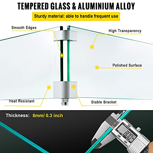 VEVOR Fire Pit Wind Guard, 30.5 x 11.5 x 6 Inch Glass Wind Guard, Rectangular Glass Shield, 0.3" Thick Clear Tempered Glass Flame Guard, Steady Feet Tree Pit Guard for Propane, Gas, Outdoor