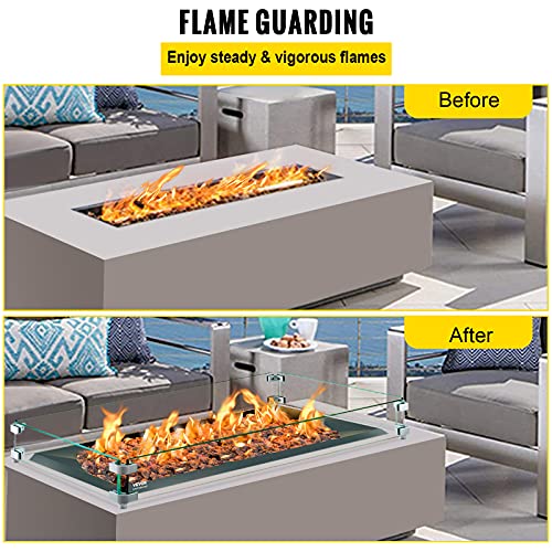 VEVOR Fire Pit Wind Guard, 30.5 x 11.5 x 6 Inch Glass Wind Guard, Rectangular Glass Shield, 0.3" Thick Clear Tempered Glass Flame Guard, Steady Feet Tree Pit Guard for Propane, Gas, Outdoor