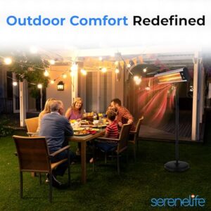 SereneLife Infrared Patio Heater, Electric Patio Heater for Indoor/Outdoor Use, Portable Stand Heater with Remote Control, 1500 W, for Restaurant, Patio, Backyard, Garage, Decks (Black)