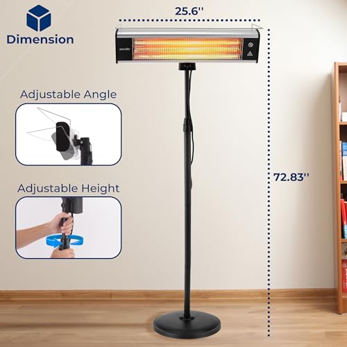 SereneLife Infrared Patio Heater, Electric Patio Heater for Indoor/Outdoor Use, Portable Stand Heater with Remote Control, 1500 W, for Restaurant, Patio, Backyard, Garage, Decks (Black)