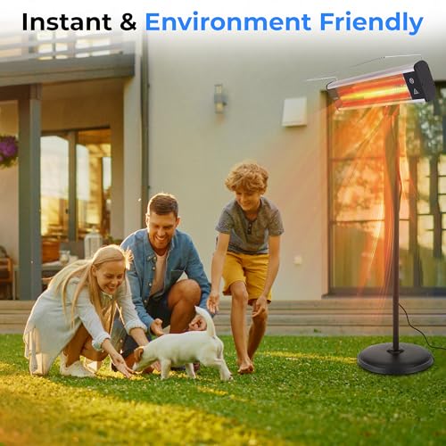 SereneLife Infrared Patio Heater, Electric Patio Heater for Indoor/Outdoor Use, Portable Stand Heater with Remote Control, 1500 W, for Restaurant, Patio, Backyard, Garage, Decks (Black)