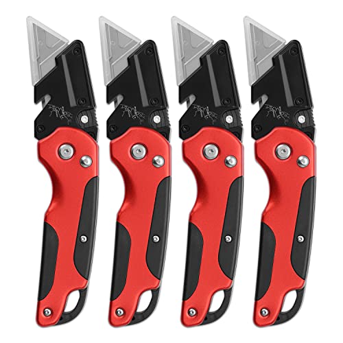 Leopcito Box Cutter Retractable Folding Utility Knife, Heavy Duty Cutter Knife Cardboard Cutter, Box Slicer Opener, Cartons, Cardboard and Boxes Knife Carpet Cutter, Retractable Razor Knife Set, A4RD