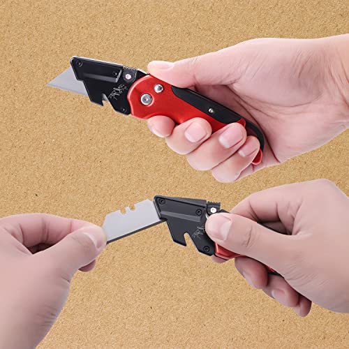 Leopcito Box Cutter Retractable Folding Utility Knife, Heavy Duty Cutter Knife Cardboard Cutter, Box Slicer Opener, Cartons, Cardboard and Boxes Knife Carpet Cutter, Retractable Razor Knife Set, A4RD