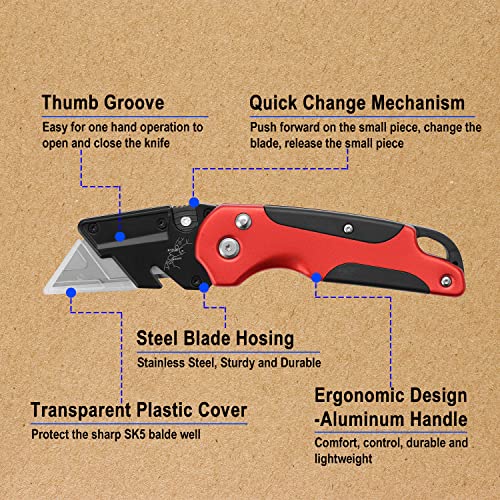 Leopcito Box Cutter Retractable Folding Utility Knife, Heavy Duty Cutter Knife Cardboard Cutter, Box Slicer Opener, Cartons, Cardboard and Boxes Knife Carpet Cutter, Retractable Razor Knife Set, A4RD