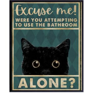 Cat Bathroom Wall Art & Decor - Funny Bathroom Wall Decor - Guest Bathroom - Restroom Sign - Excuse Me Bath Wall Decor - Unique Bathroom Decorations for Women, Kitty, Kitten Fan - Powder Room Wall Art