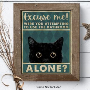 Cat Bathroom Wall Art & Decor - Funny Bathroom Wall Decor - Guest Bathroom - Restroom Sign - Excuse Me Bath Wall Decor - Unique Bathroom Decorations for Women, Kitty, Kitten Fan - Powder Room Wall Art