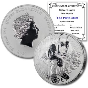 2021 au tuvalu 1 oz silver hades - gods of olympus series coin brilliant uncirculated with a certificate of authenticity $1 bu