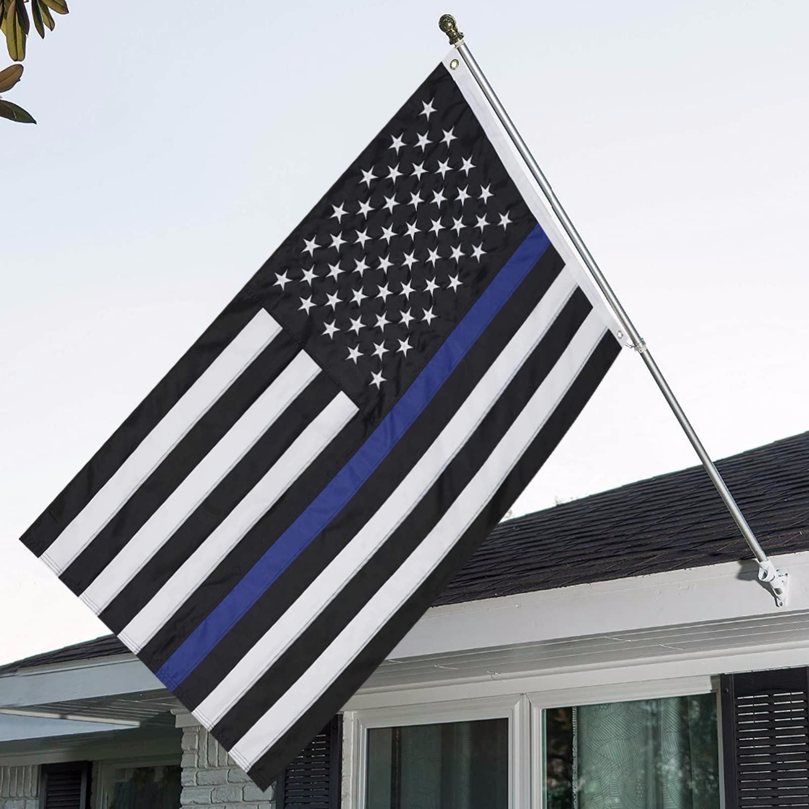 Embroidered Thin Blue Line American Flags 3x5 Outdoor Made in USA-Nylon Blue Line Blue Lives Matter Flag Embroidered Stitches Flags for Outside