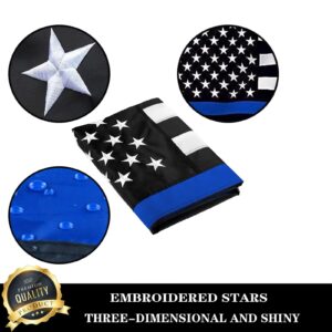 Embroidered Thin Blue Line American Flags 3x5 Outdoor Made in USA-Nylon Blue Line Blue Lives Matter Flag Embroidered Stitches Flags for Outside