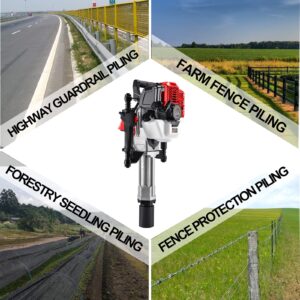 52CC Gas Powered T-Post Driver, JACKCHEN 1900W Two Stroke Garden Fencing Tool Farm Piling Driver, Air Cooling Single Cylinder Gasoline Petrol Garden Fencing Tool Machine with 2 Post Driving Head