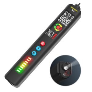 non-contact voltage tester pen integrated infrared thermometer for huge ebtn lcd screen and digital display, electrical ac detector with flashlight buzzer for live wire outlet measuring