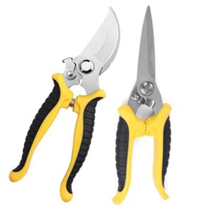 2 pack gardening pruning shears handheld pruner scissors set, stainless steel curved and straight blades pp non-slip handles,suitable for trimming roses,indoor bonsai,grapes,branches