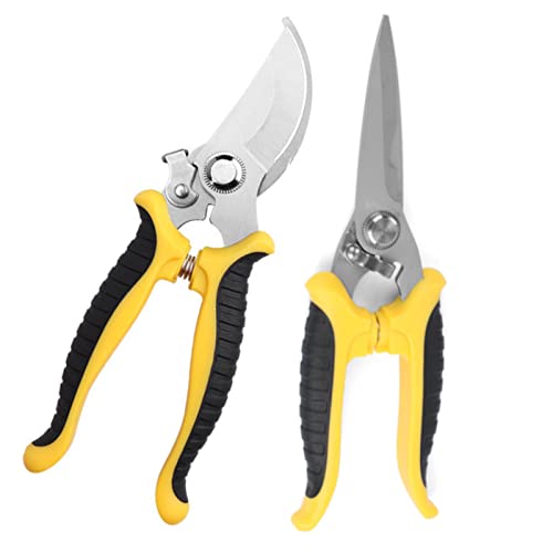 2 Pack Gardening Pruning Shears Handheld Pruner Scissors Set, Stainless Steel Curved And Straight Blades PP Non-Slip Handles,Suitable for Trimming Roses,Indoor Bonsai,Grapes,Branches