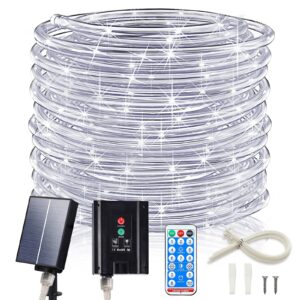 icrgb solar rope lights, outdoor 66ft 200led string lights, ip67 waterproof solar outdoor lights, 8 modes, garden christmas lights decorative for pool patio porch tree party wedding christmas