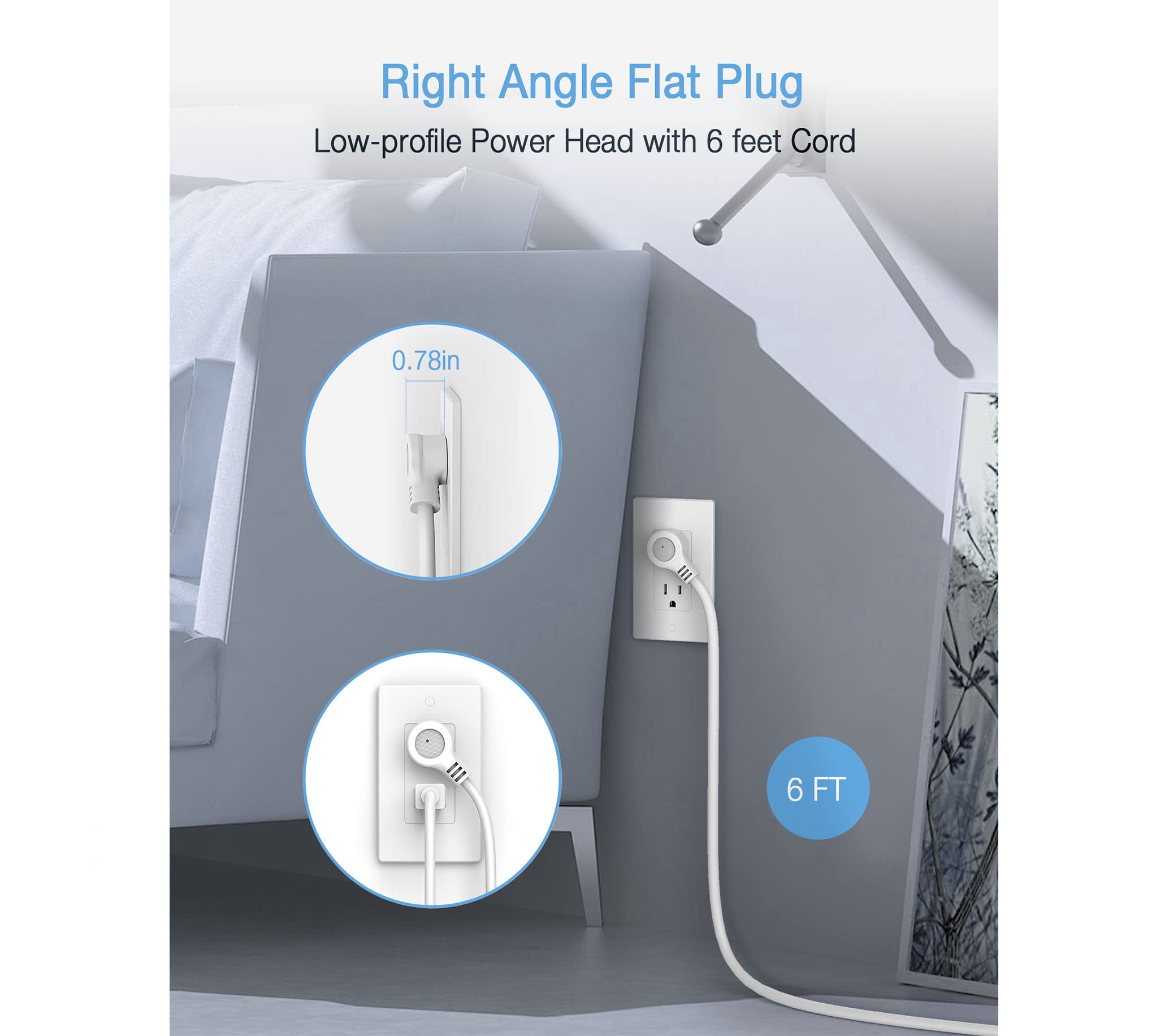 Surge Protector Extension Cord 6 Feet, TESSAN Flat Plug Power Strip with 6 Outlet and 3 USB Ports, 3 Prong Desk Charging Station for Home Office Supplies, Dorm Room Essentials, 13A/1625W, 1050J White