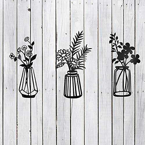 Metal Flowers Wall Decor, Metal Wall Sculpture for Patio Balcony, Black Metal Wall Decor Art for Living Room Bathroom Bedroom Dining Room,Black Wall Art for Kitchen.