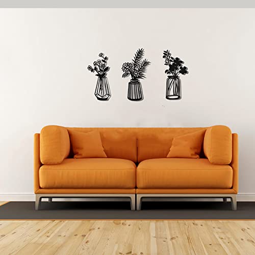 Metal Flowers Wall Decor, Metal Wall Sculpture for Patio Balcony, Black Metal Wall Decor Art for Living Room Bathroom Bedroom Dining Room,Black Wall Art for Kitchen.