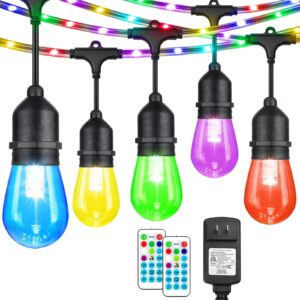 ylxs 48ft rgb string lights with rope fairy, led rgb café patio lights outdoor with remote, waterproof shatterproof edison string lights for garden
