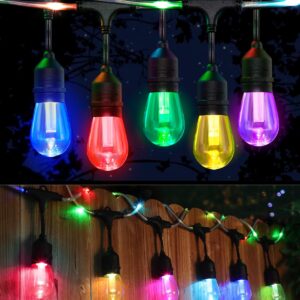 YLXS 48FT RGB String Lights with Rope Fairy, LED RGB Café Patio Lights Outdoor with Remote, Waterproof Shatterproof Edison String Lights for Garden