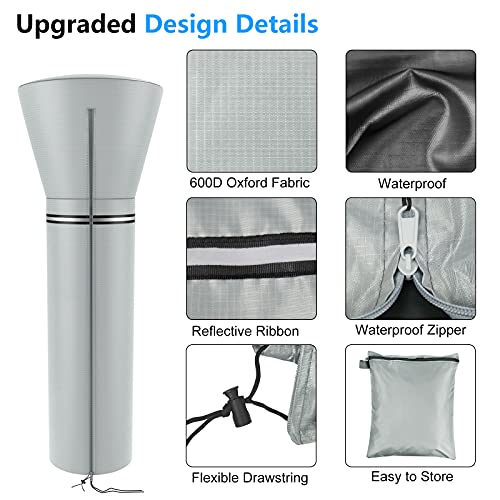 CKE Upgraded 600D Heavy Duty Waterproof Patio Heater Cover Oxford Fabric Waterproof with Zipper, Stand Up Outdoor Round Heater Covers 89'' Height x 33" Dome x 19" Base, Premium Plaid Grey