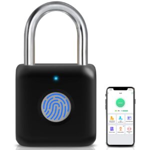 fingerprint padlock, pothunder padlock, locker lock, combination lock, fingerprint lock with app unlock, usb rechargeable, suitable for gym locker, door, locker(black)