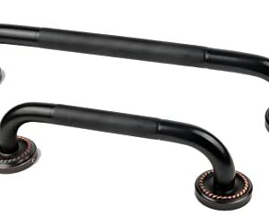 2 Pack 20 Inch Anti Slip Bronze Shower Grab Bar Oil Rubbed Black, ZUEXT Antique Brass Bathroom Grab Bar, Knurled Bath Balance Bar, Safety Handrail Support, Handicap Elderly Senior Assist Bath Handle