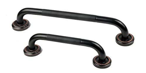 2 Pack 20 Inch Anti Slip Bronze Shower Grab Bar Oil Rubbed Black, ZUEXT Antique Brass Bathroom Grab Bar, Knurled Bath Balance Bar, Safety Handrail Support, Handicap Elderly Senior Assist Bath Handle