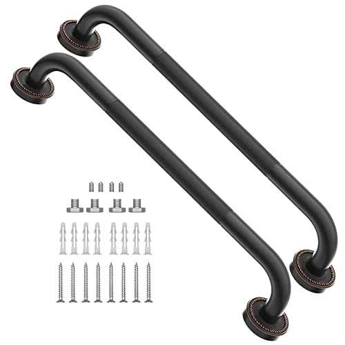 2 Pack 20 Inch Anti Slip Bronze Shower Grab Bar Oil Rubbed Black, ZUEXT Antique Brass Bathroom Grab Bar, Knurled Bath Balance Bar, Safety Handrail Support, Handicap Elderly Senior Assist Bath Handle