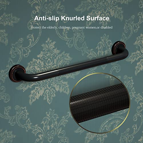 2 Pack 20 Inch Anti Slip Bronze Shower Grab Bar Oil Rubbed Black, ZUEXT Antique Brass Bathroom Grab Bar, Knurled Bath Balance Bar, Safety Handrail Support, Handicap Elderly Senior Assist Bath Handle