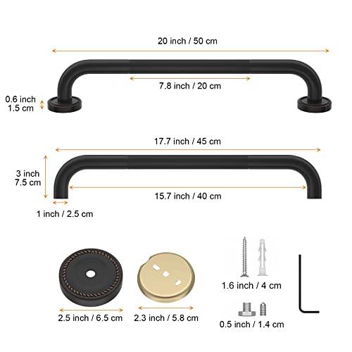 2 Pack 20 Inch Anti Slip Bronze Shower Grab Bar Oil Rubbed Black, ZUEXT Antique Brass Bathroom Grab Bar, Knurled Bath Balance Bar, Safety Handrail Support, Handicap Elderly Senior Assist Bath Handle